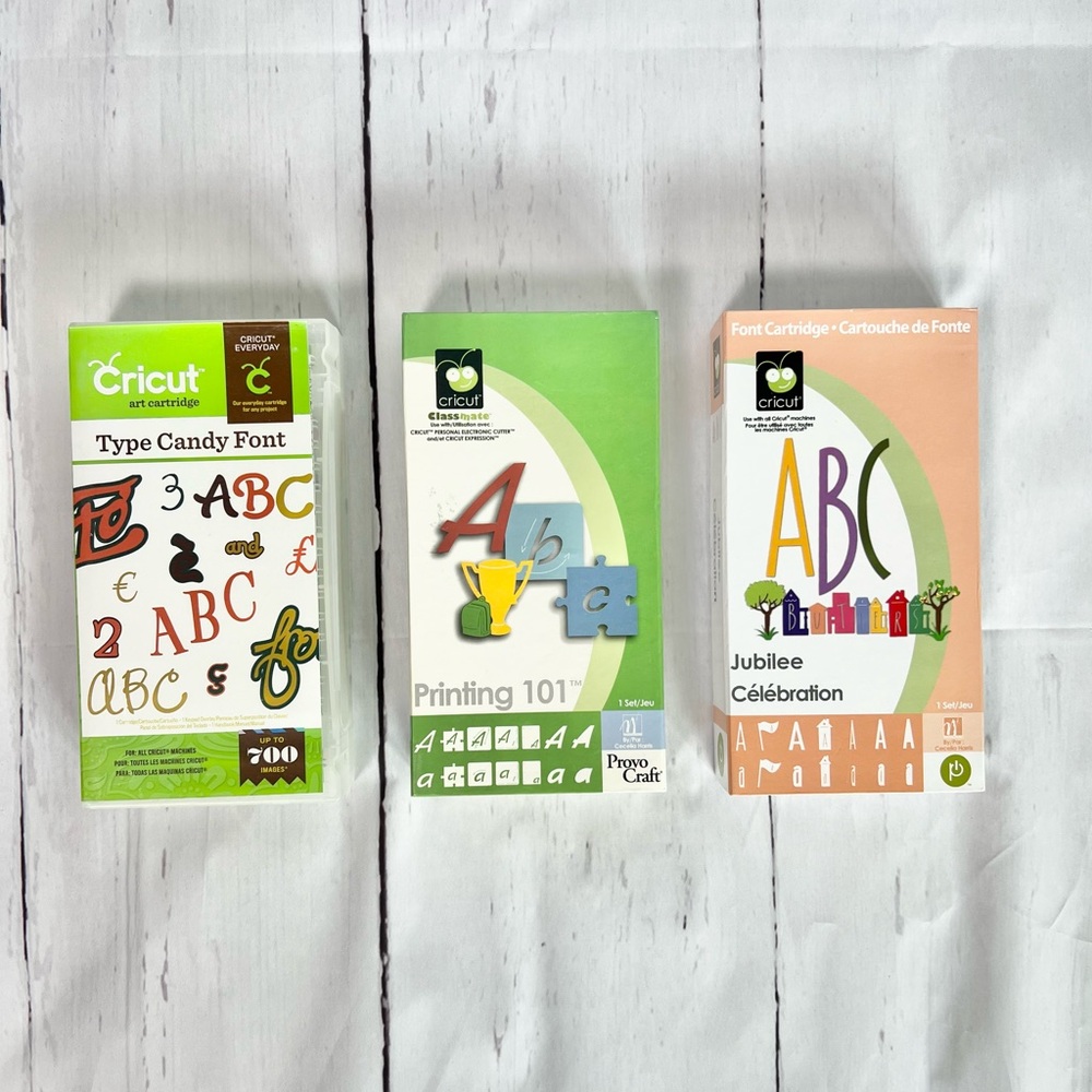 Cricut Font Cartridge Bundle: Type Candy, Printing 101, Jubilee Celebration